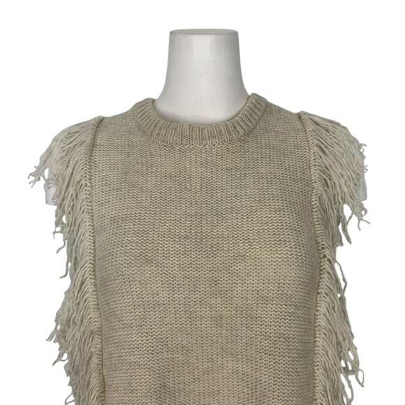 Intermix Fringe Sweater Vest P XS Cream Wool Cashmere Sleeveless Crewneck Fall - Picture 8 of 13
